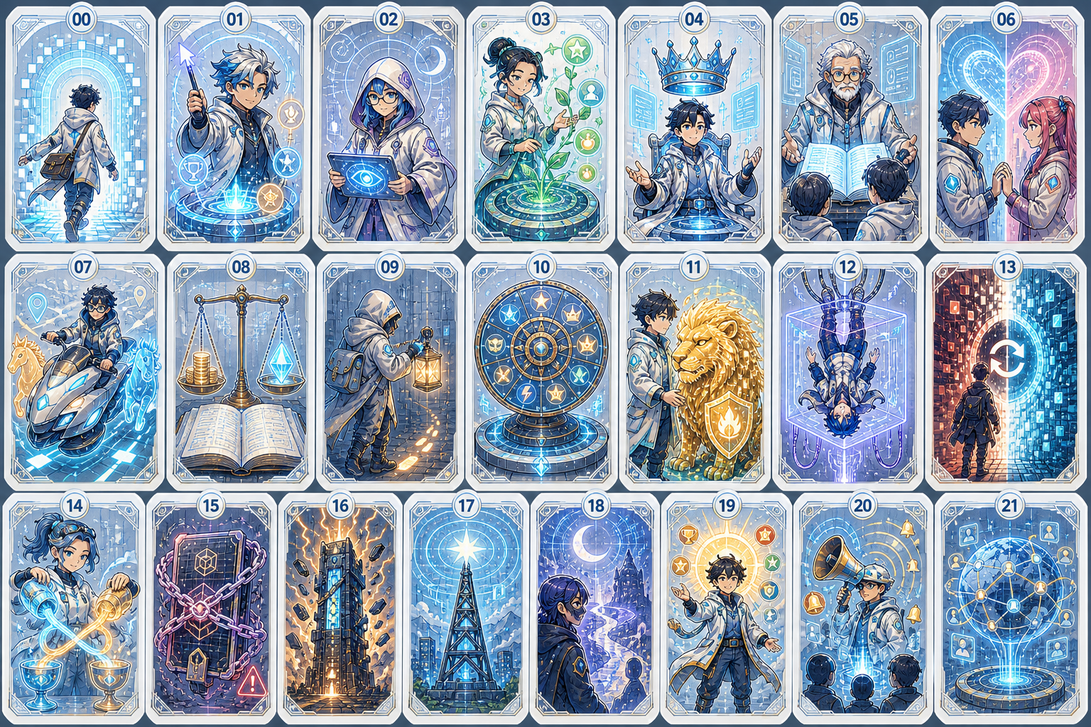 Magi Arcana NFTs light blue cyber card preview sheet
